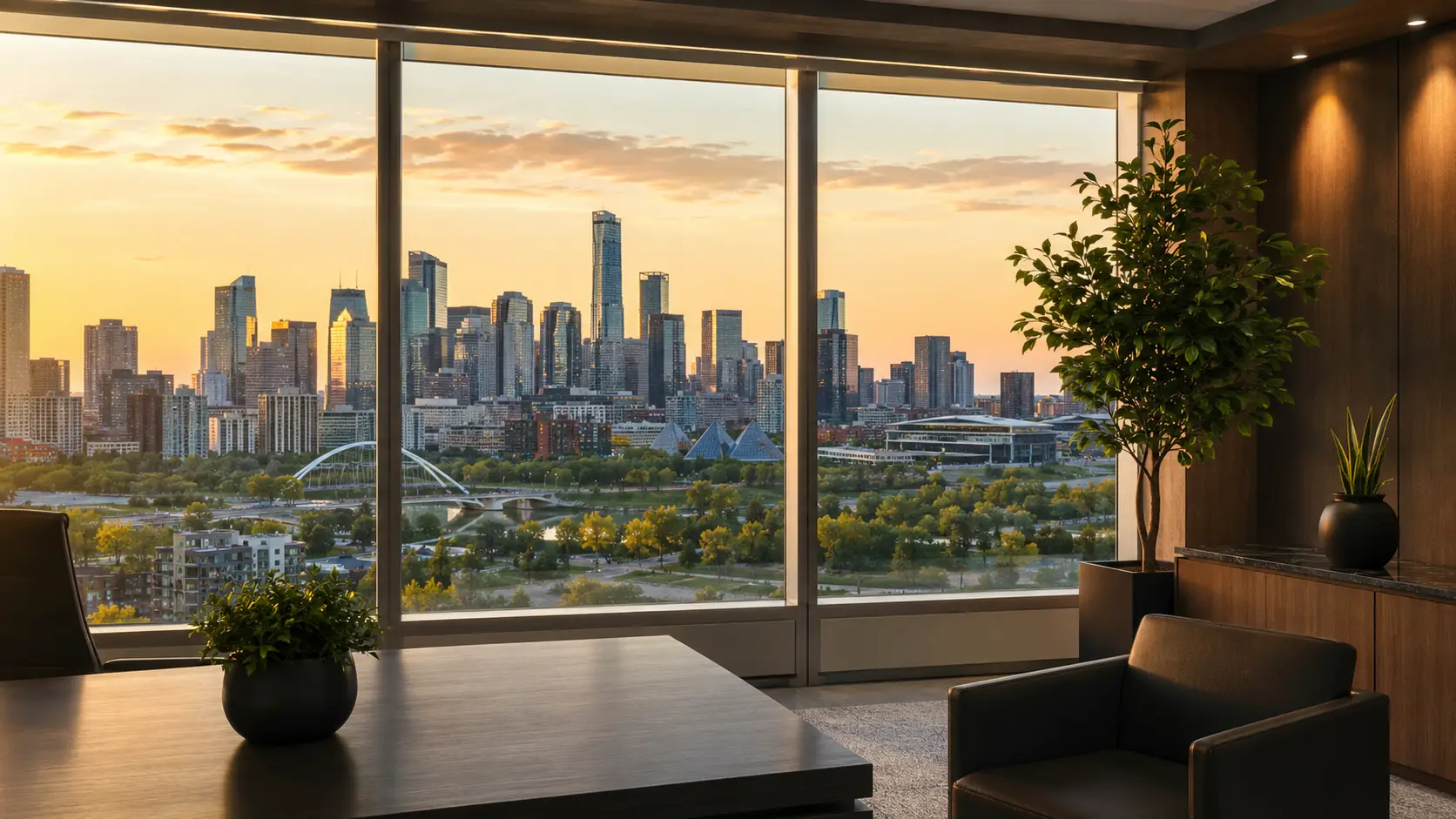 The Edmonton skyline at golden hour